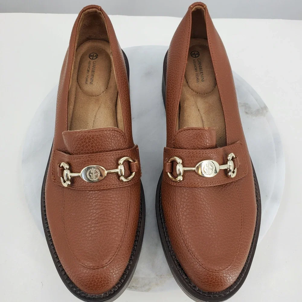 Giani Bernini Mayaa Lug-Sole Brown Leather‎ Horse Bit Loafer Shoes 8 Prep